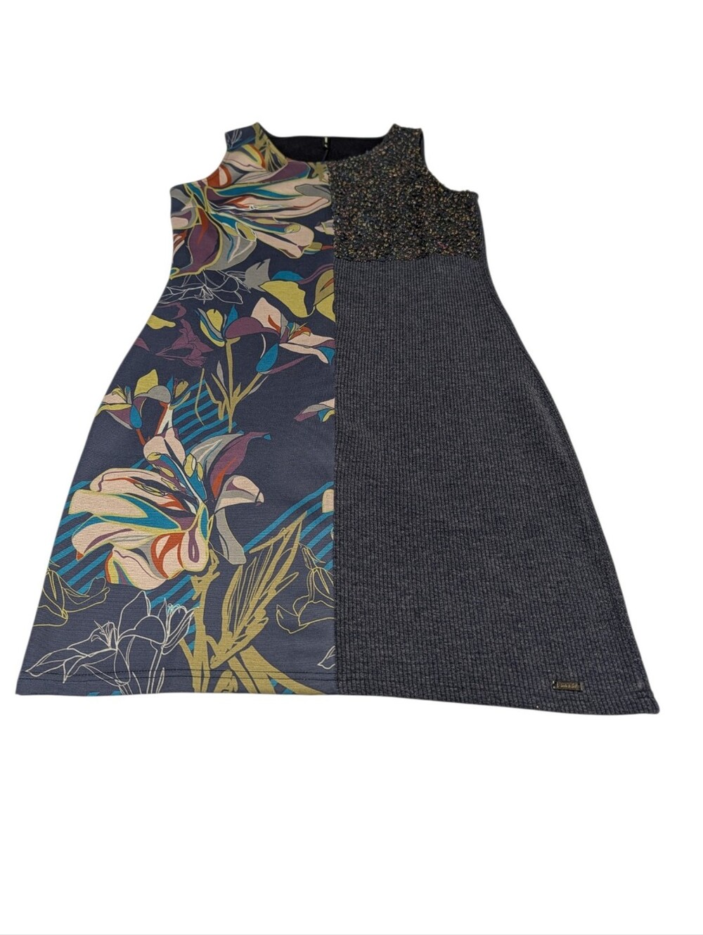 smash! Women's Blue Multicolor Floral Knit Shift Dress Sleeveless Size M - Picture 5 of 11